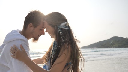Couple in love spend time at sand tropical beach of Thailand island