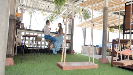 Couple in love spend time at sand tropical beach of Thailand island