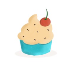 cute hand drawn cupcake with cherry illustration