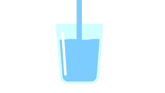 2D animation. Drinking water that is filled into a glass of water Concept of healthy drinking water.