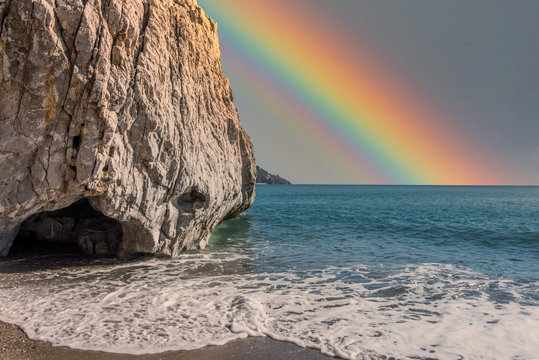 Rainbow over the Mediterranean Sea on the Southern Coast of Italy