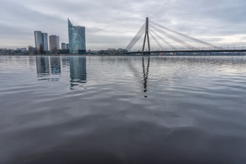 Cityscape View of Riga Latvia with Bridge and River