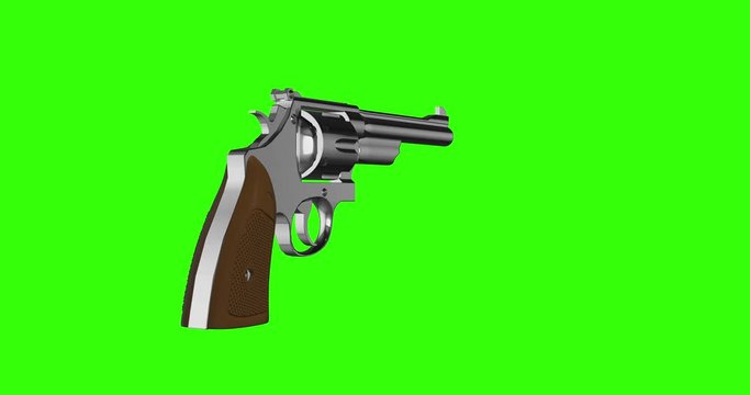 revolver magnum shiny metal old 3d pistol cowboy western green screen chroma key animation