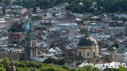 Naklejka premium view of the historic center of the old town from the castle hill High Castle, Lviv, Ukraine