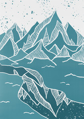 Wall artwork, poster with hand drawn mountains