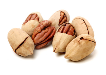 Pecan nuts on white background