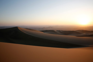 Fototapeta na wymiar Ica Desert, Close to Huacachina Oasis, at Sunset. Ica, Peru.