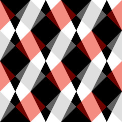 diagonal checkered red, black and white background seamless pattern