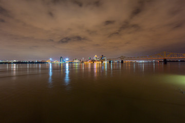 View on bridges over the Ohio river in Louisville at night