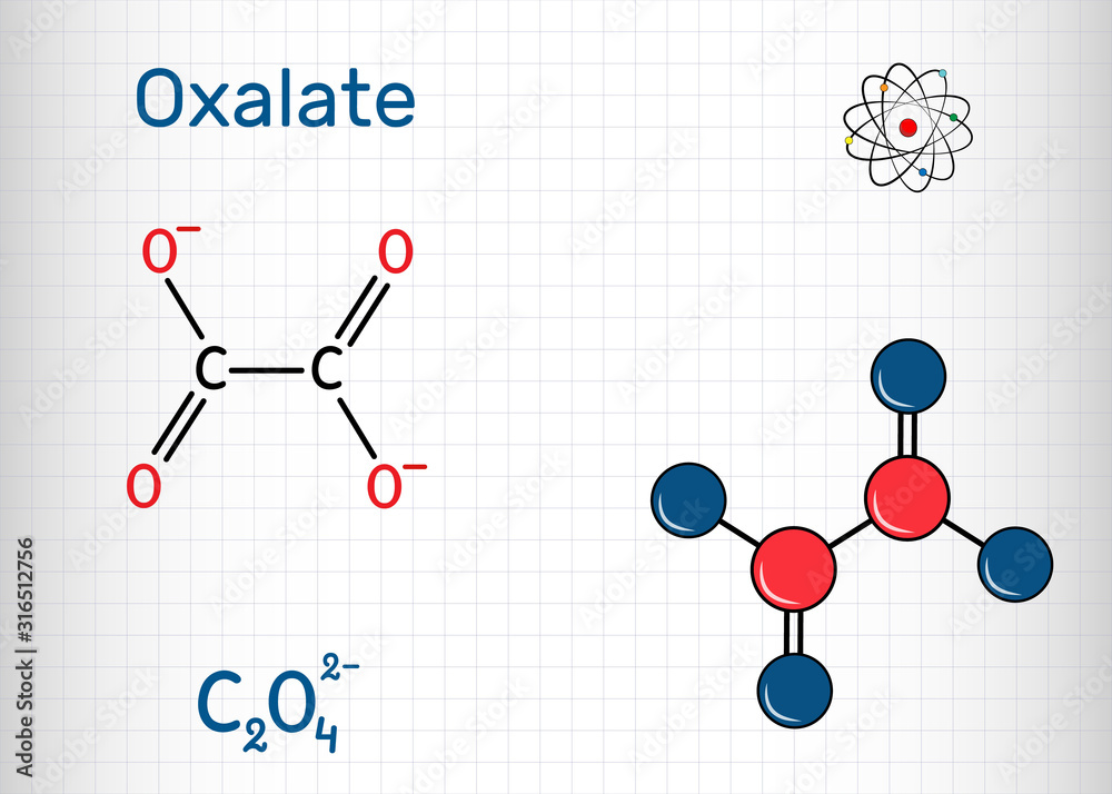 Canvas Prints oxalate anion, ethanedioate molecule. structural chemical formula and molecule model. sheet of paper