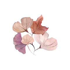 Watercolor illustration hand painting forest leaves flowers seeds winter autumn fall wrapping fabric wallpaper textile bed linen poster decor postcard