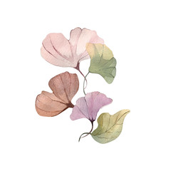 Watercolor illustration hand painting forest leaves flowers seeds winter autumn fall wrapping fabric wallpaper textile bed linen poster decor postcard