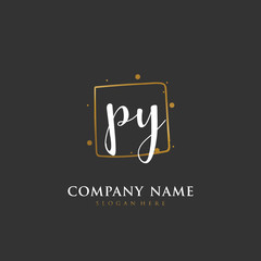 Handwritten initial letter P Y PY for identity and logo. Vector logo template with handwriting and signature style.