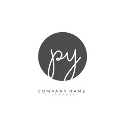 Handwritten initial letter P Y PY for identity and logo. Vector logo template with handwriting and signature style.