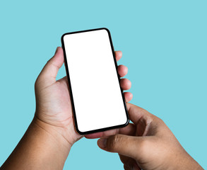 Mockup of a Man Holding an Premium mobile phone screen mockup template with Both Hands.