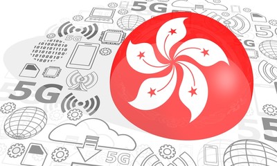 Mobile gadgets technology relative image. Circle frame with technology thin line icons. 5G Network Symbol. Flag of the Hong Kong. 3D rendering