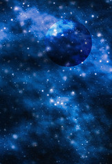Stars, planet and galaxy in cosmos universe, space and time travel science background