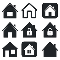 House icons set. Black collection of simple web signs
