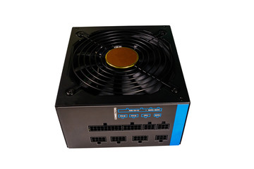 Fototapeta premium Modern power supply unit PSU for PC computer isolated on white background
