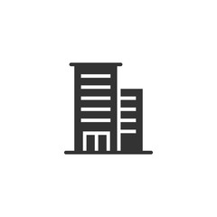 Building icon in flat style. Town skyscraper apartment vector illustration on white isolated background. City tower business concept.