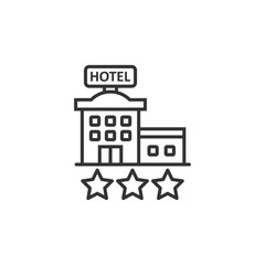 Hotel 3 stars sign icon in flat style. Inn building vector illustration on white isolated background. Hostel room business concept.