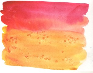 Abstract watercolor background. Pink and orange parts of illustration with dark spots.