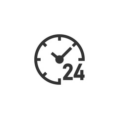Clock 24/7 icon in flat style. Watch vector illustration on white isolated background. Timer business concept.
