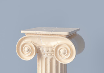 Ancient column pedestal isolated museum piece background, Classical Greek pillar platform, 3d rendering