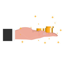 Give money. The hand with the money. Vector illustration