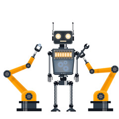 Repair of the robot. Industrial robot. Vector illustration