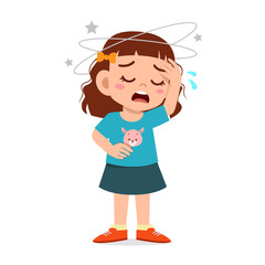 cartoon little kid girl get bad headache