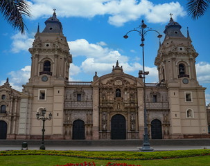 Fototapeta na wymiar Frontal view of Lima Cathedral, Lima city, Peru