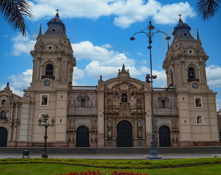 Frontal view of Lima Cathedral, Lima city, Peru