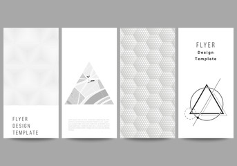 The minimalistic vector illustration of the editable layout of flyer, banner design templates. Abstract geometric triangle design background using different triangular style patterns.