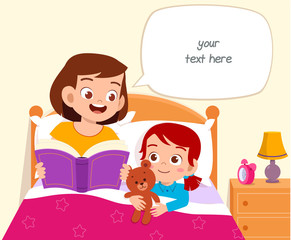 happy cute little kid girl listen story from mom