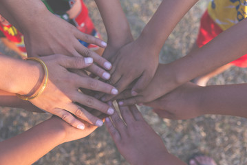 Close up of child hands.Team Success Concept