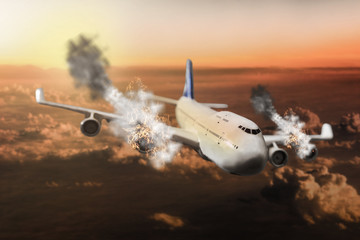 Naklejka na ściany i meble Airplane explosion with engine on fire