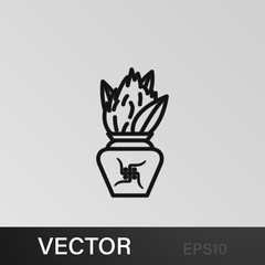 holy Kalash Kumbh leaves mango temple icon on white background. Diwali Hindu festival elements for graphic and web design on white background. on white background