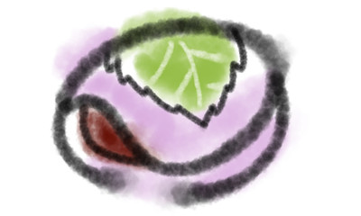 桜餅の水墨画風イラスト素材