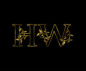 Golden H, W and HW Luxury Letter Logo Icon 