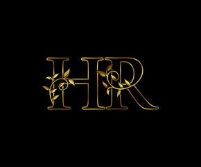 Golden H, R and HR Luxury Letter Logo Icon 