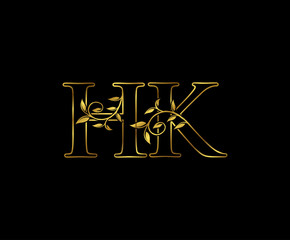 Fototapeta na wymiar Golden H, K and HK Luxury Letter Logo Icon 