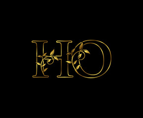 Golden H, O and HO Luxury Letter Logo Icon 