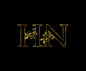 Golden H, N and HN Luxury Letter Logo Icon 