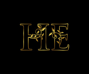 Golden H, E and HE Luxury Letter Logo Icon 