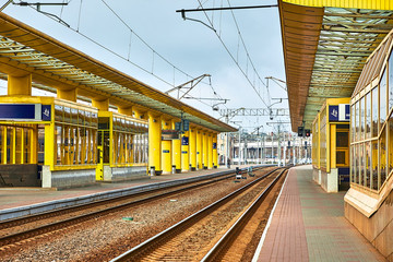 Railway station in the city, railway tracks with apron