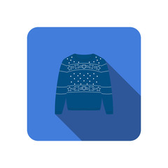 winter warm blue sweater knitted scandinavian flat icon with long shadow