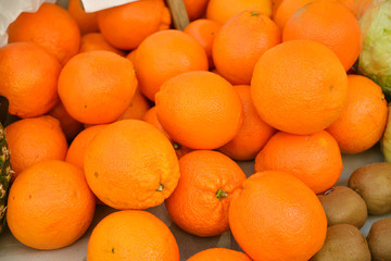 Close up of fresh oranges on the market