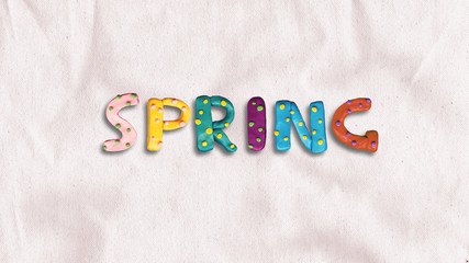 Inscription "spring" made from plasticine of different colors. Clay ABC. Childish alphabet. Unique font.