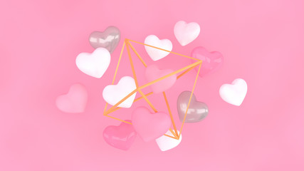 Hearts background. Valentines day banner design. 3d illustration. Pastel pink hearts. Love symbol wallpaper. Datting, wedding, engagement, marriage celebration. Romantic poster.